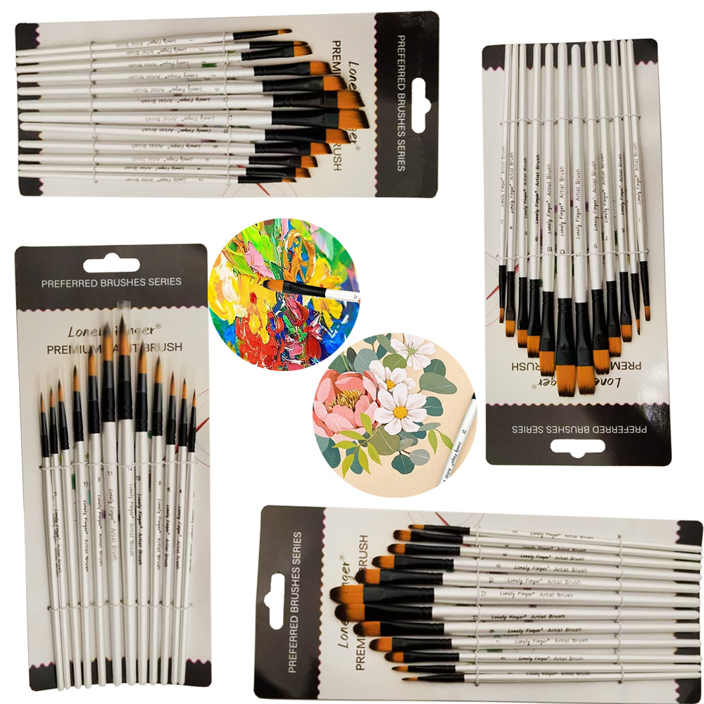 Lonely Finger Artist Paint Brush Set of 12/48 for Watercolor Acrylic Gouache Oil and Tempera Painting