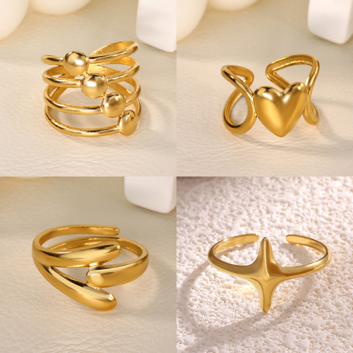 Romantic Heart Womens' Rings Stainless Steel 18K Gold Plating Zirconia Minimalist Multi-Layer Party Jewelry Ring Free Shipping