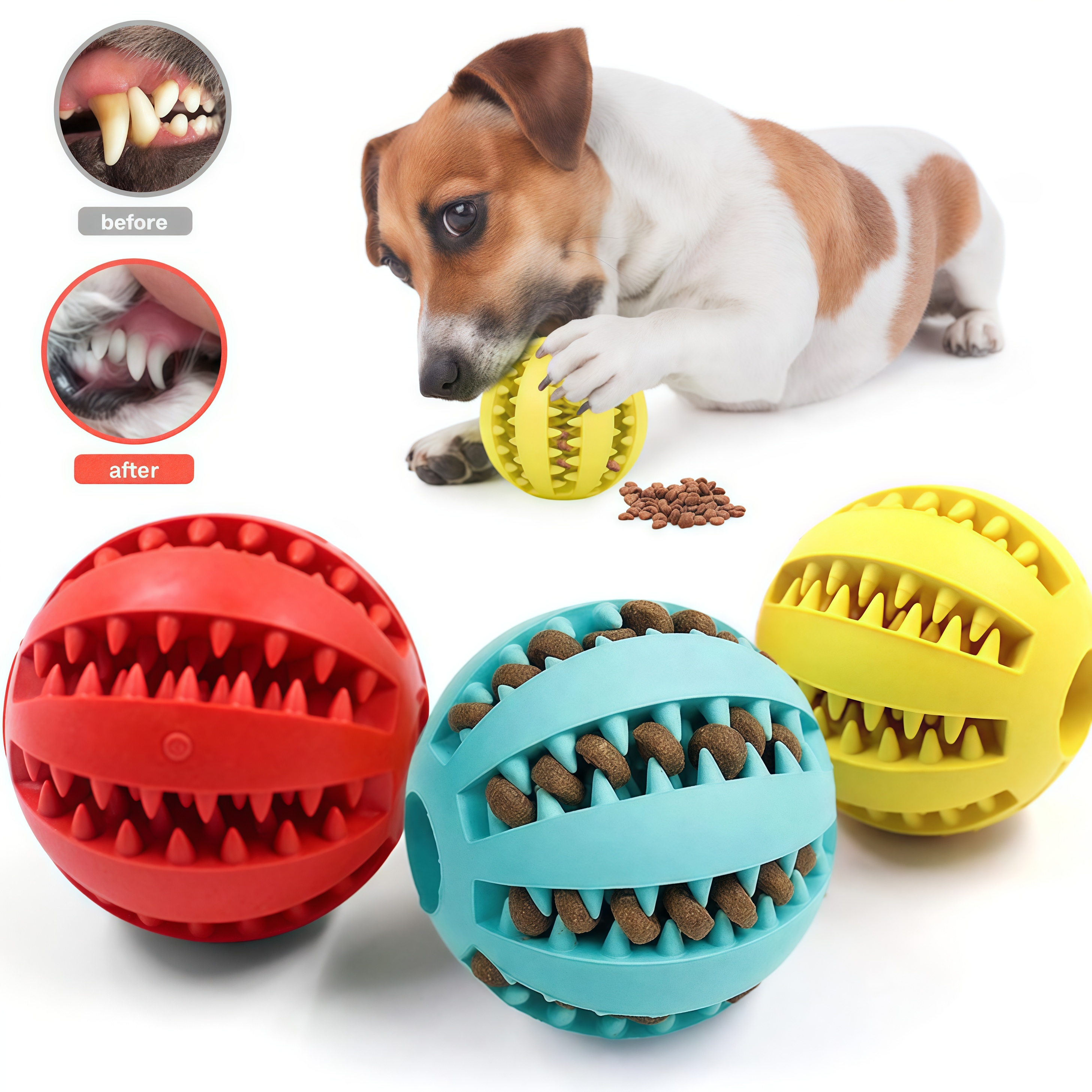 Dog Toy Ball Interactive Balls Puppy Chewing Toys Pet Tooth Cleaning Ball Cats Pets Food Treat Feeder Silicone Balls Toy