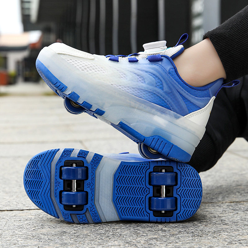 Children's Fast Walking Shoes Girls New Boys Roller Skates Break Four Wheels Roller Shoes Can Walk, Slide and Shrink Skate Shoes