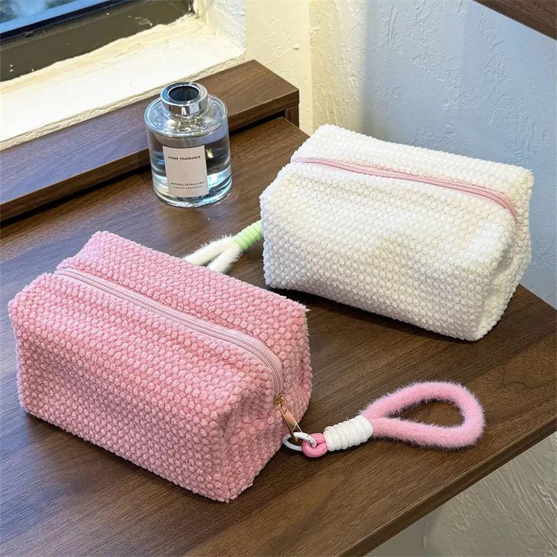 2025 New Ins Sweet Girl Candy Color Plush Large Capacity Makeup Bag Washbag Travel Portable Handheld Small Storage