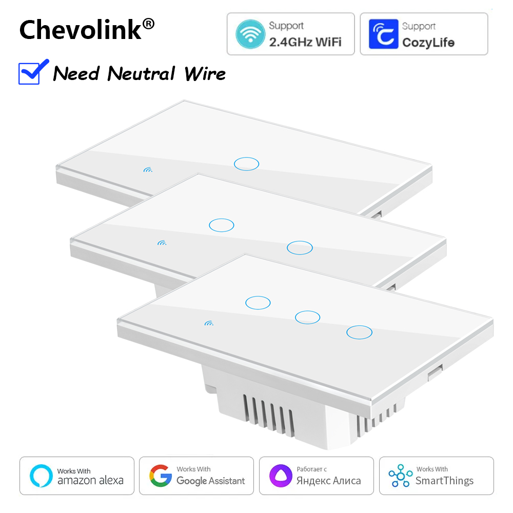 WiFi Smart Switch EU Light Wall Touch Switch 220V No Need Neutral Wire Works with Tuya Smart Life App Alexa Home