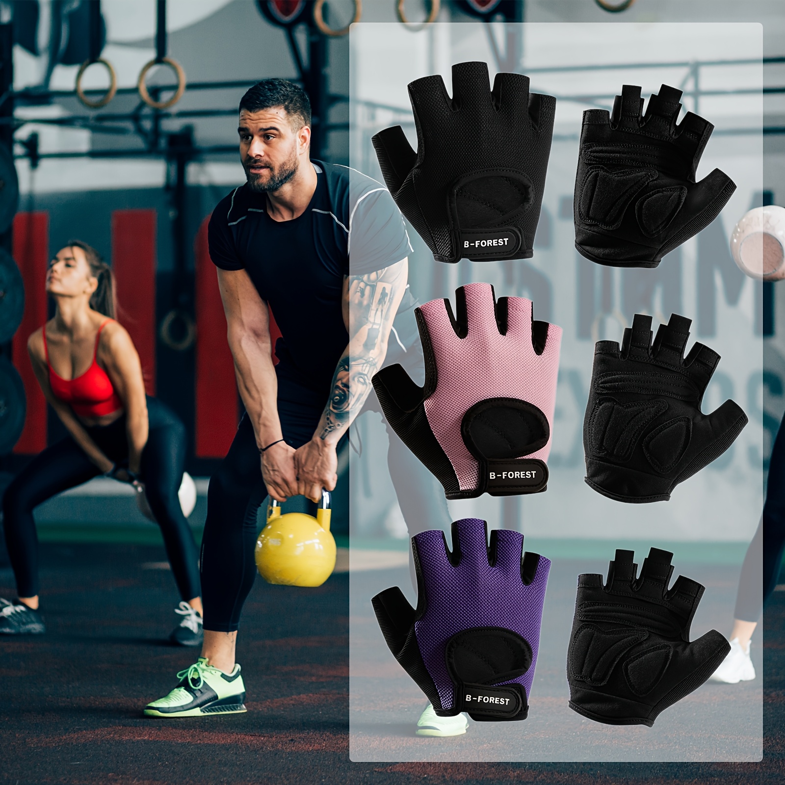 1 Pair Half Finger Gloves for Women Men Gym Fitness Anti-Slip Gel Pad Gloves Gym Cycling Fingerless Gloves Bicycle Accessories