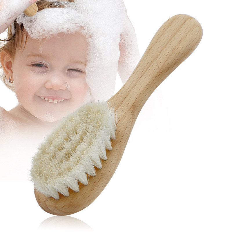 1PC Baby Care Pure Natural Wool Wooden Newborn Hair Brush Infant Comb Head Massager To Help Prevent Reduce Cradle Cap