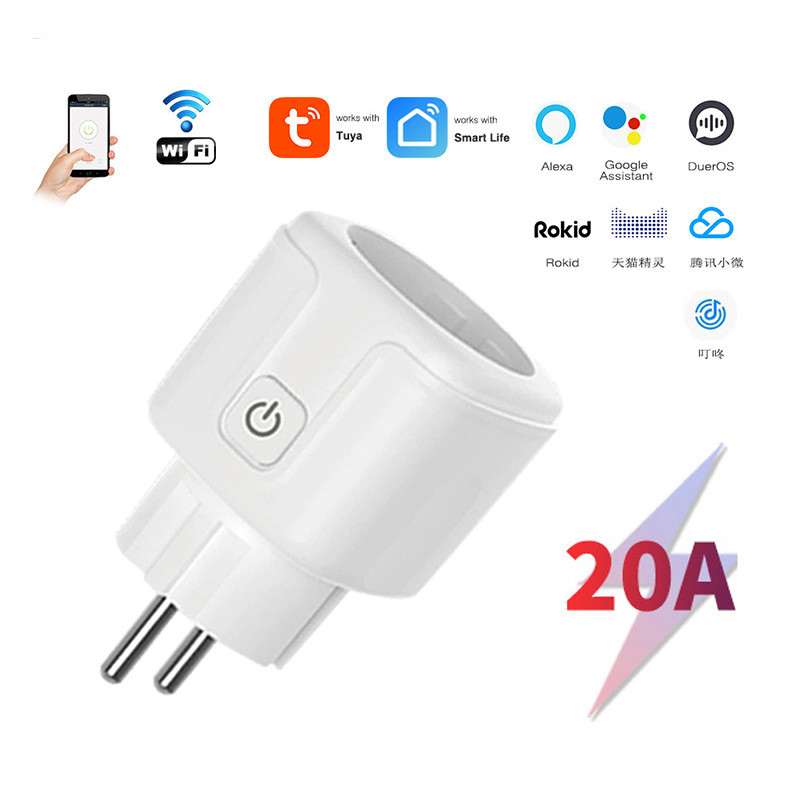 100-240V EU Smart Socket European 16A/20A Tuya WiFi Smart Plug Timing Voice Control Works Whit Alexa Home Alice 2 Pins