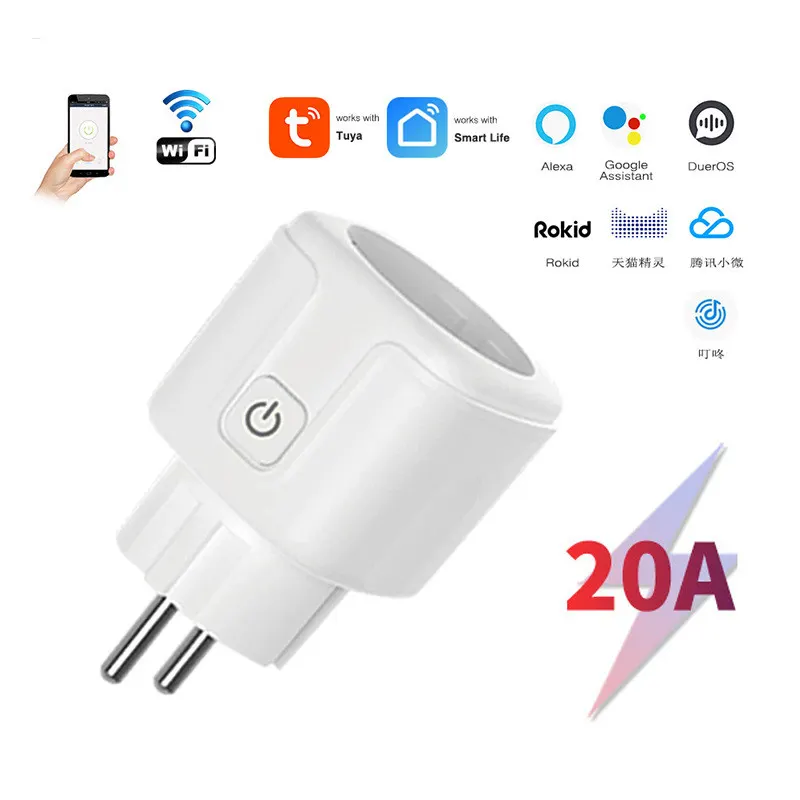 100-240V EU Smart Socket European 16A/20A Tuya WiFi Smart Plug Timing Voice Control Works Whit Alexa Home Alice 2 Pins