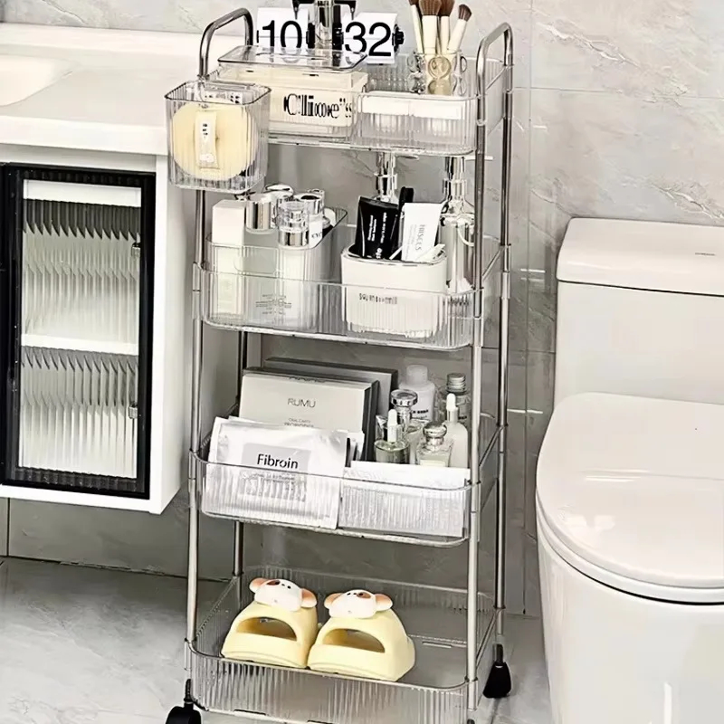 Mobile Storage Trolley 2/3/4 Tiers Acrylic Trolley With Wheel Multilayer Transparent Storage Rack Living Room Snack Storages
