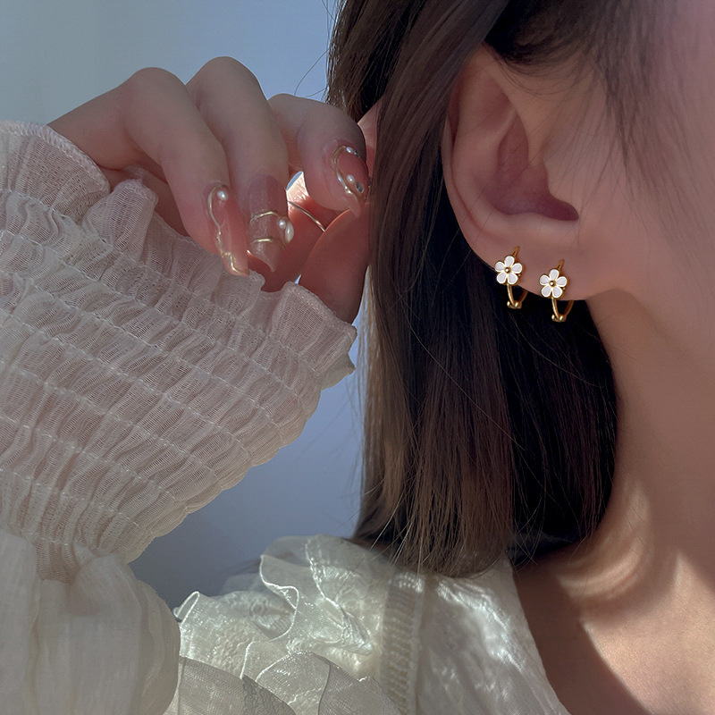 Fashion Gold Silver Color Flower Hoop Earrings For Women Girls Korean Sweet Small Round Earrings Jewelry