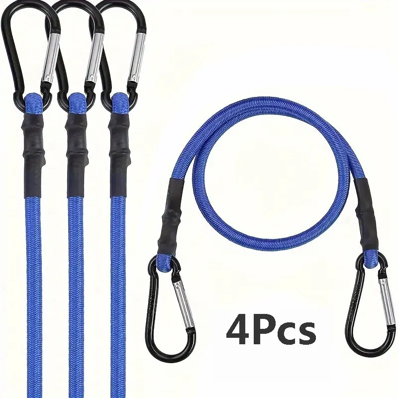 4pcs Aluminum Alloy Hooks with Elastic Ropes Practical Latex Bundling Ropes for Outdoor Tents and Camping Equipment