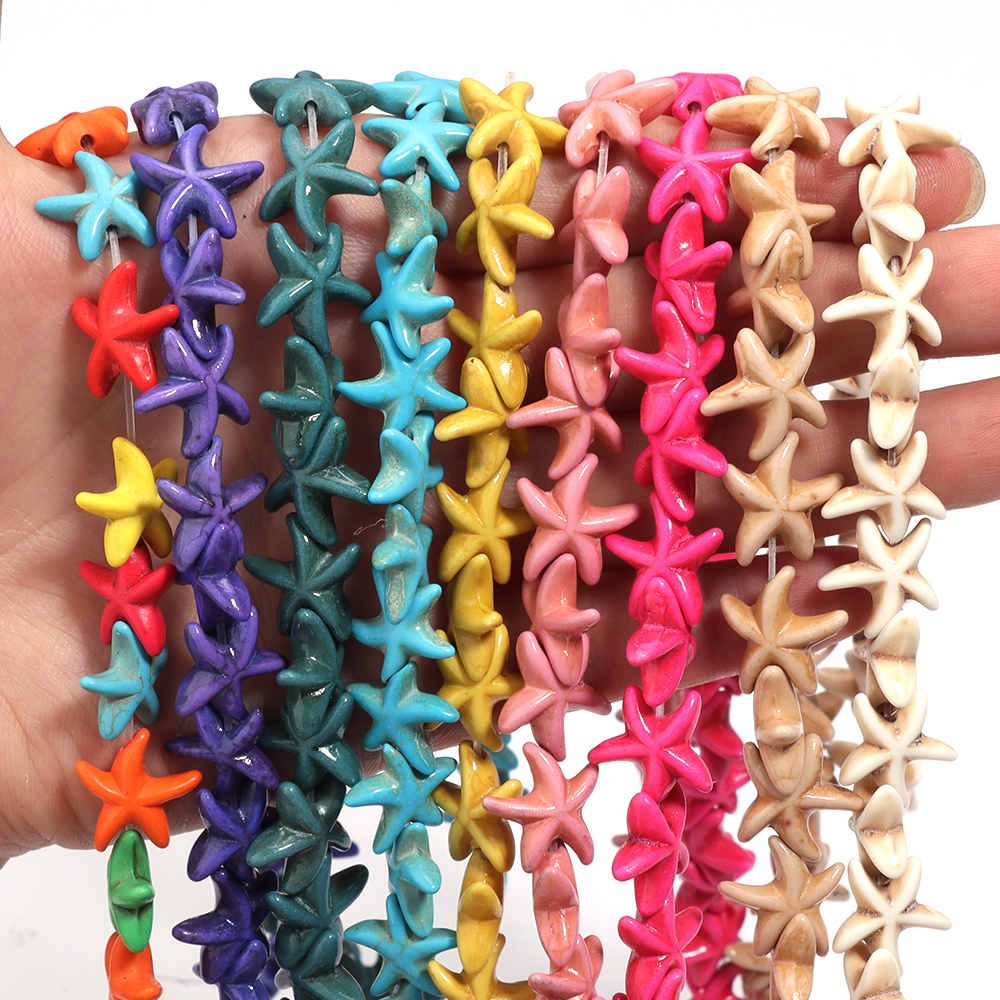 35PCS 13MM Starfish Shape Natural Turquoise Stone Beads Colorful Howlite Handmade Beads for Jewelry Making DIY Pendant Crafts