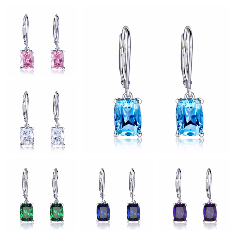 Huitan Luxury Solitaire Colored Cubic Zircon Drop Earrings for Women Simple Elegant Wedding Accessories Hot Trendy Jewelry