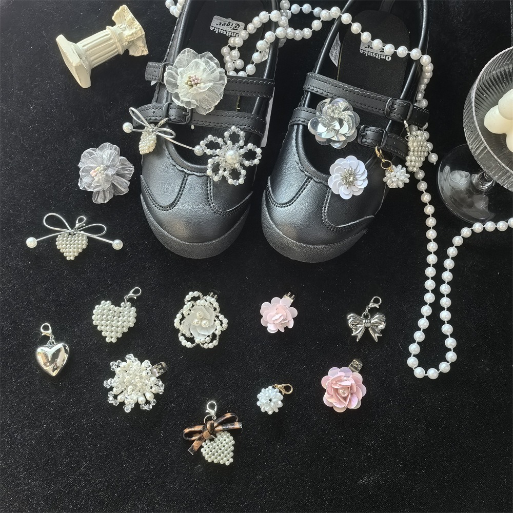 1PC Ballet Style Pearl Bow Heart Shoe Clips Removable Charm for Mary Jane Sneakers Flat Shoes Decorative Accessory