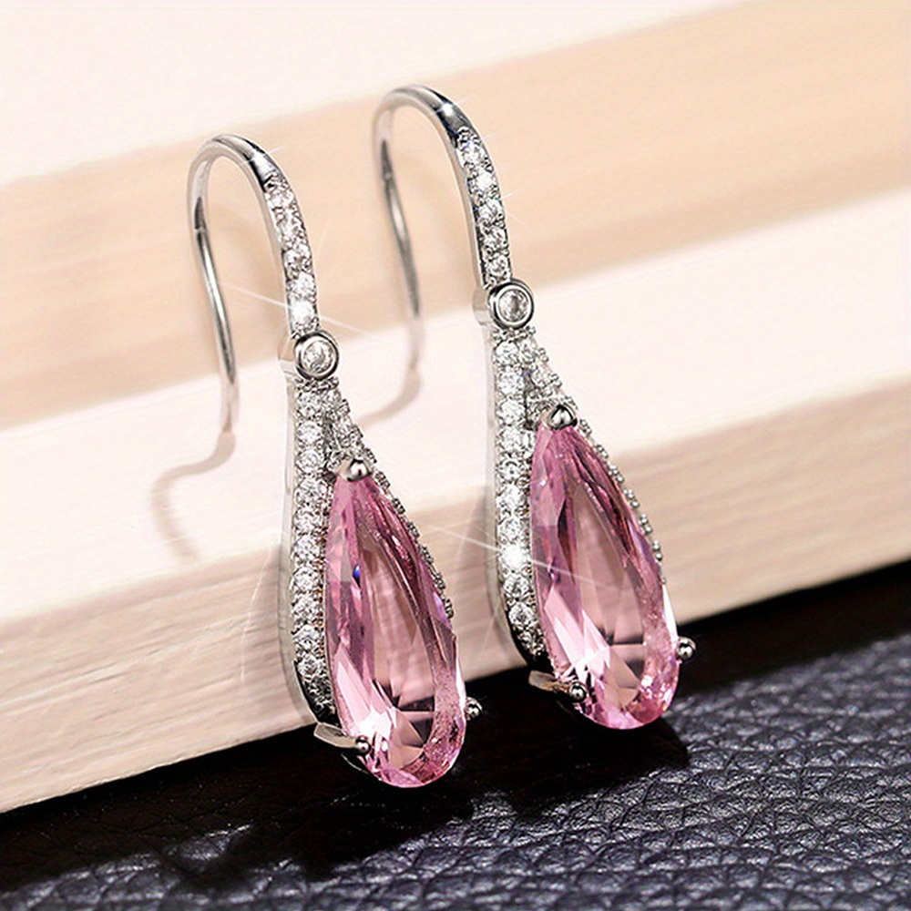 Exquisite Silver Color Inlaid Pink Zircon Drop Earrings For Women Fashion Party Wedding Dangle Earrings Cute Romantic Jewelry