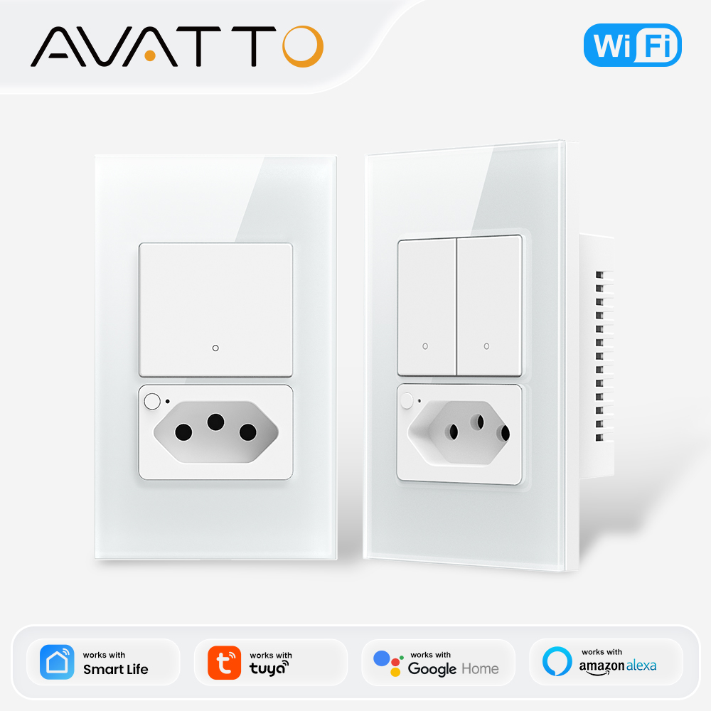 AVATTO Tuya WiFi Smart Switch Brazil Socket Neutral Wire Required 1 2 Gang Light Switch Work with Alexa Home