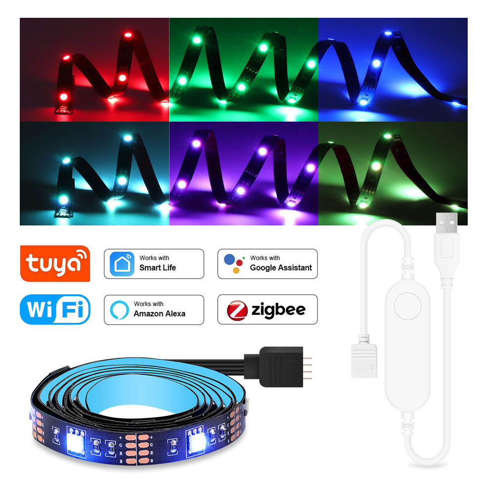U5V WiFi Zigbee RGB LED Strip Light COB Flexible Ribbon USB Tuya Compatible for Room Decoration Works with Alexa Home