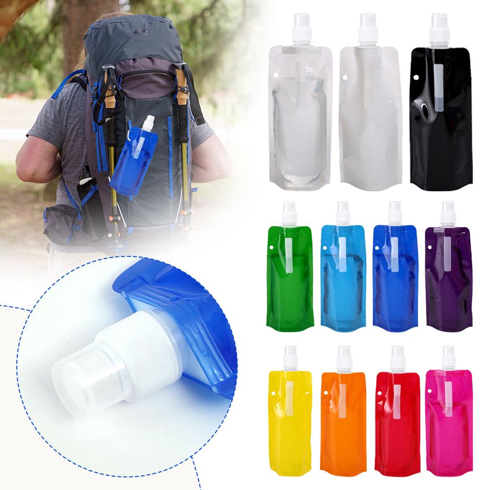 Cycling Water Bottle Foldable Portable 480ml Leak-Proof Durable Sport Water Bag Climbing and Camping Folding Water Bottle