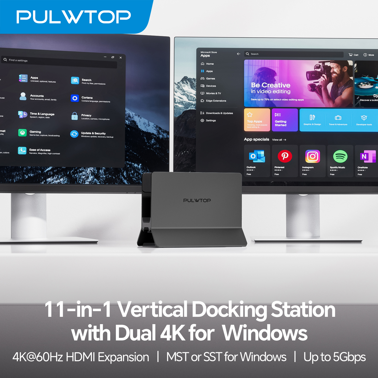 PULWTOP USB C Laptop Docking Station Dual Monitor, with 2 HDMI 4K, USB A/C 10Gbps, USB-A 5Gbps, Ethernet for Type-C Laptops