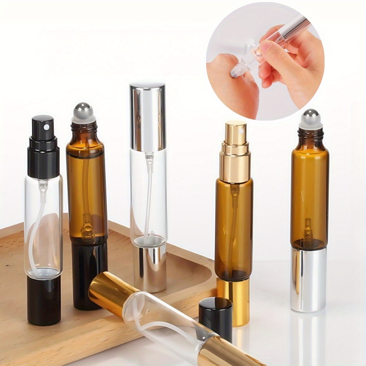 2PCS 10ml double head portable travel glass dispenser bottle, with spray and rolling design, ready to fill perfume travel