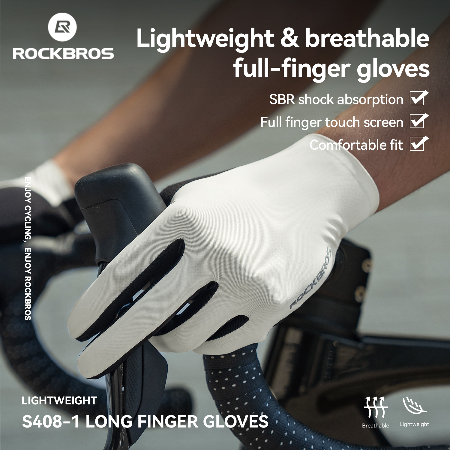 ROCKBROS Cycling Gloves Lightweight Breathable Non-slip Full-Finger Gloves SBR High Elasticity Shock Absorption Cycling Gloves