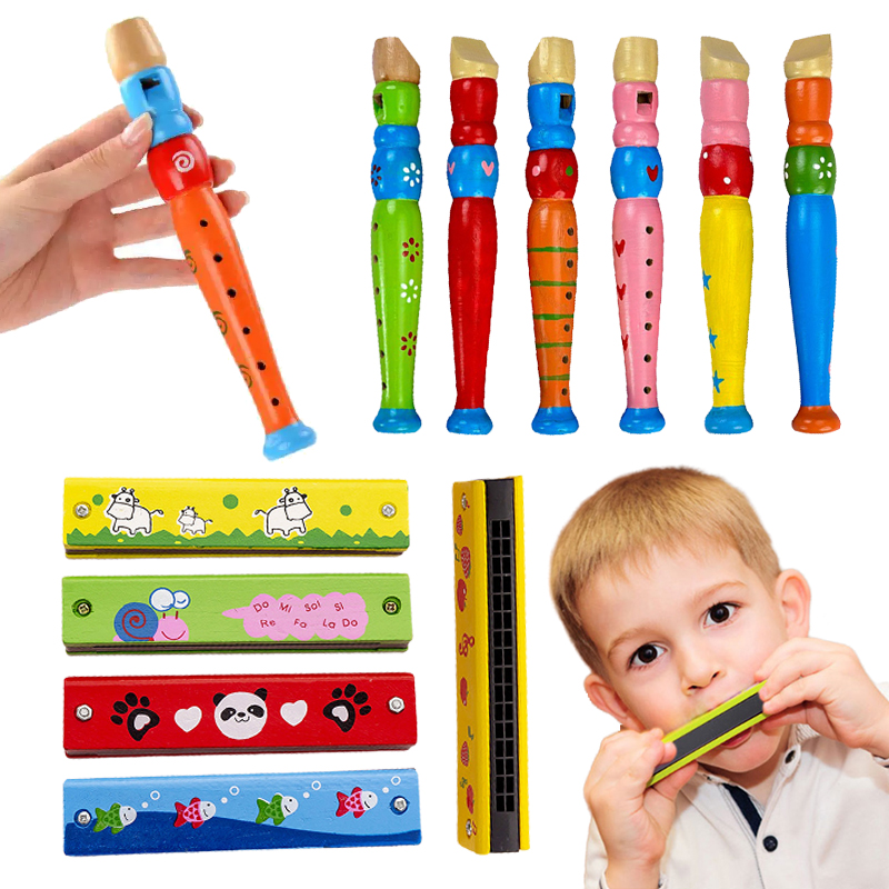Wooden Harmonica 16Holes Red Heart Cartoon Musical Instrument Montessori Educational Toys Kids Instruments Children TMZ