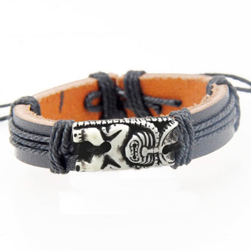 1PC Hand-Woven Tiki Totem Bracelet Unisex Leather Bangle Jewelry Tiki Totemism Style
