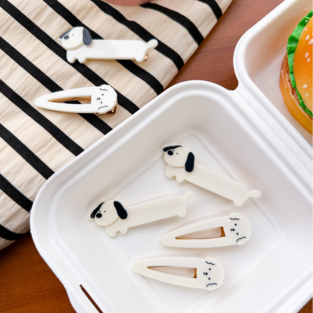 2pcs cute milk white puppy hair clip for girls, forehead bangs and broken hair clip, cartoon student versatile head accessory