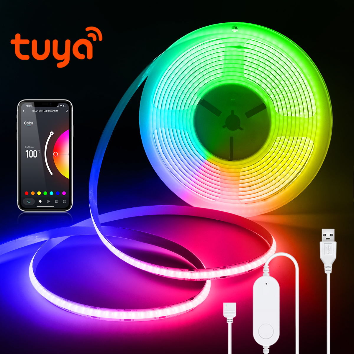 Wireless RGB COB LED Strip Wifi USB LED Lights for Room 576leds/m For Tuya Smartlife APP Control Color Changing RGB Tape Lights lightify
