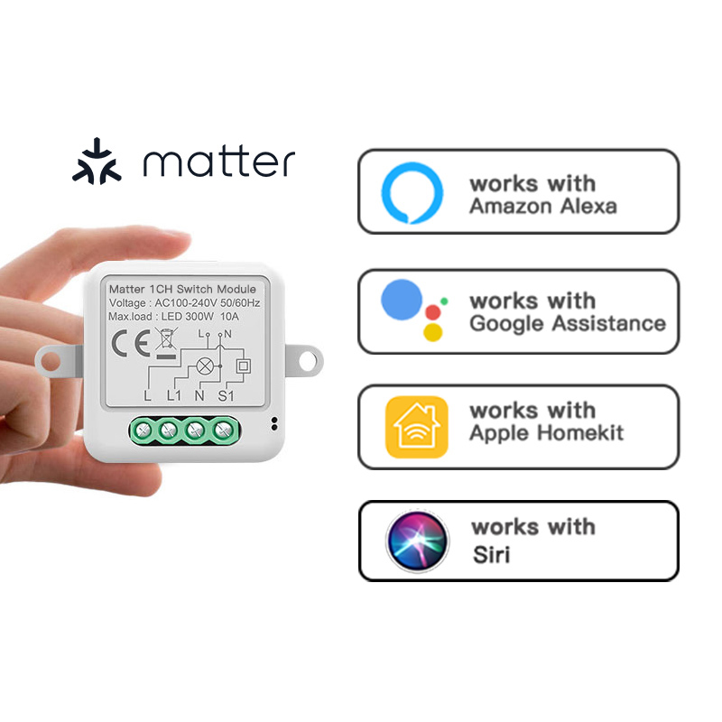 Matter WiFi Smart Switch Module Neutral Wire Required Smart Home DIY Light Breaker Works with Homekit Alexa Home
