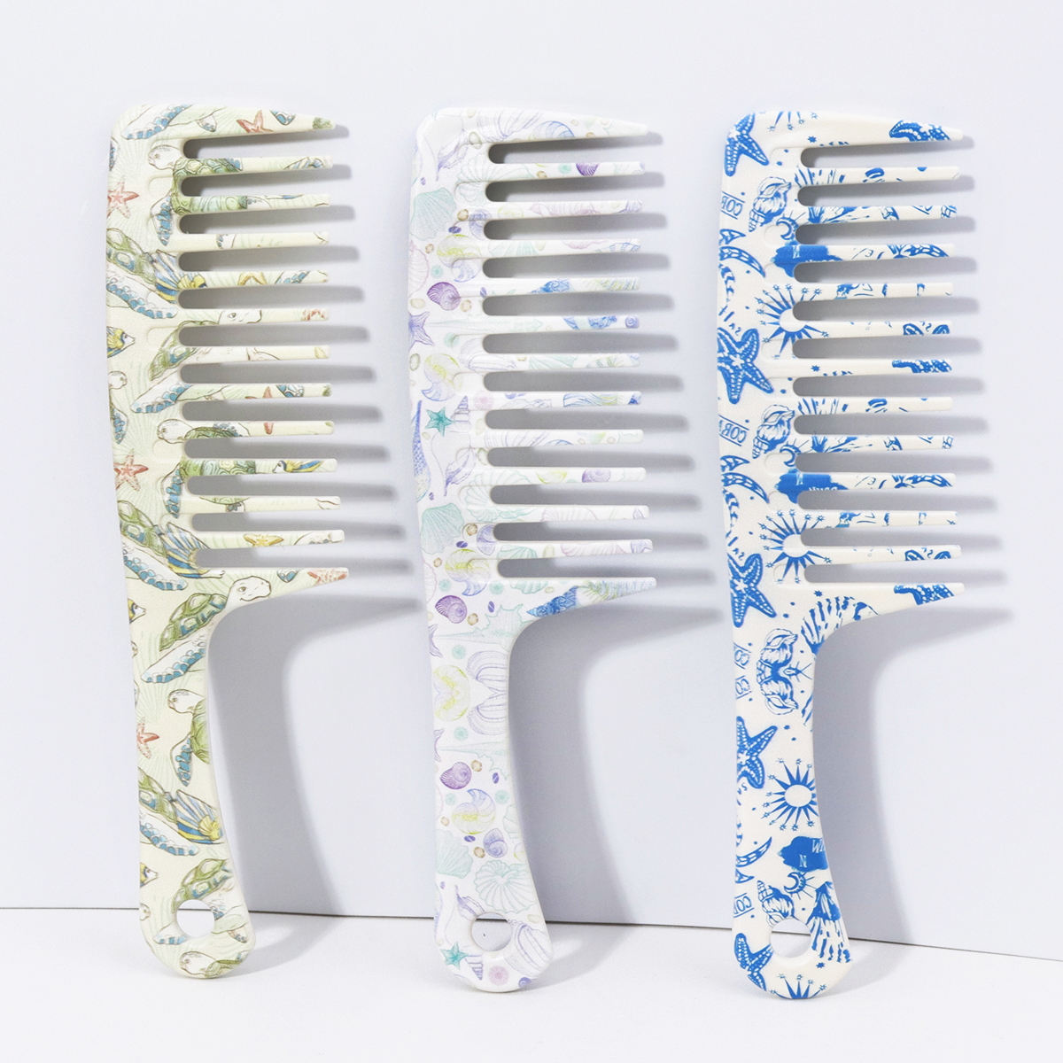 1pc Summer Ocean Style Pattern Wide Toothed Comb - Wide Toothed Design for Smooth Knotting,Special for real hair
