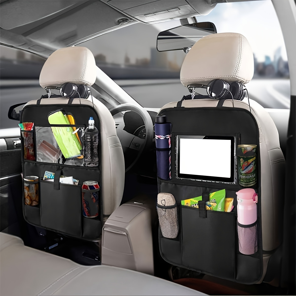 Black car backrest anti-kick storage bag, car storage bag, seat back Oxford cloth storage bag, flat car seat back bag, 1 PC