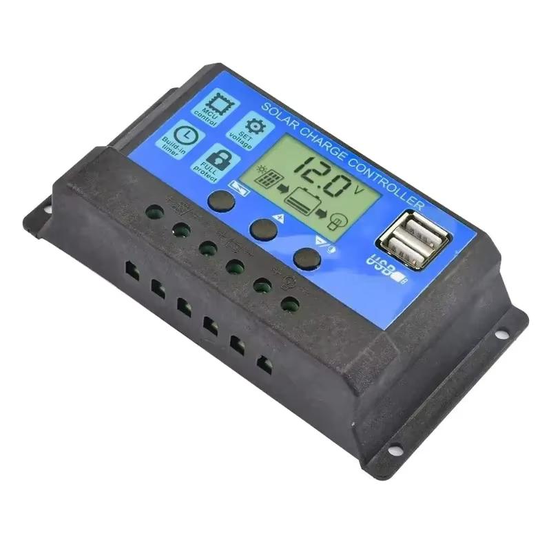 10A/30A Solar Charge Controller 12V24V,Dual USB 5V Output Solar Panel PV Regulator with Optical Control Timing Function