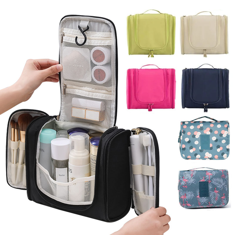 New Nylon Cosmetic Bag with Leather Label Lightweight Portable Toiletry Bag Fashion Travel Makeup Organizer for Women Men