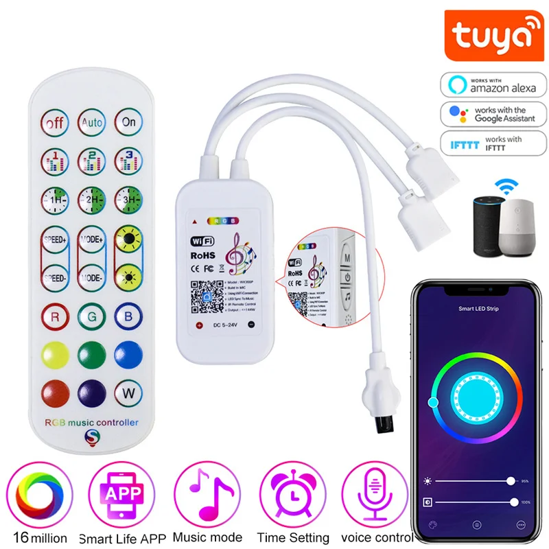 Tuya Smart Controller for Led RGB Strip Light Tape With Remote DC12V-24VWIFI Smart Life Control Dimmer Work with Alexa lightify