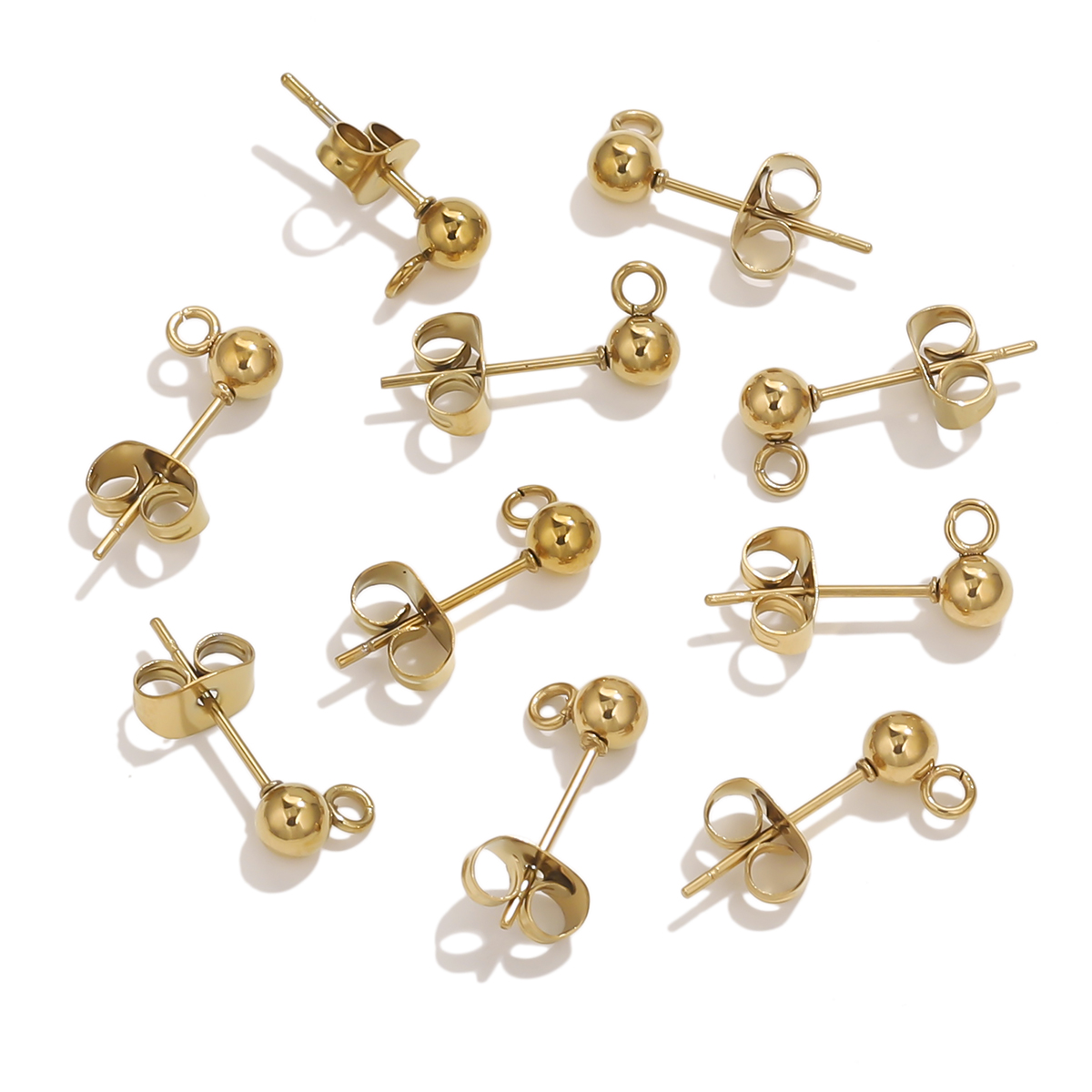 20pcs Stainless Steel Ball Earring Studs Base PVD Gold Plated Jewelry Making Earring Connector DIY Women Jewelry Accessories