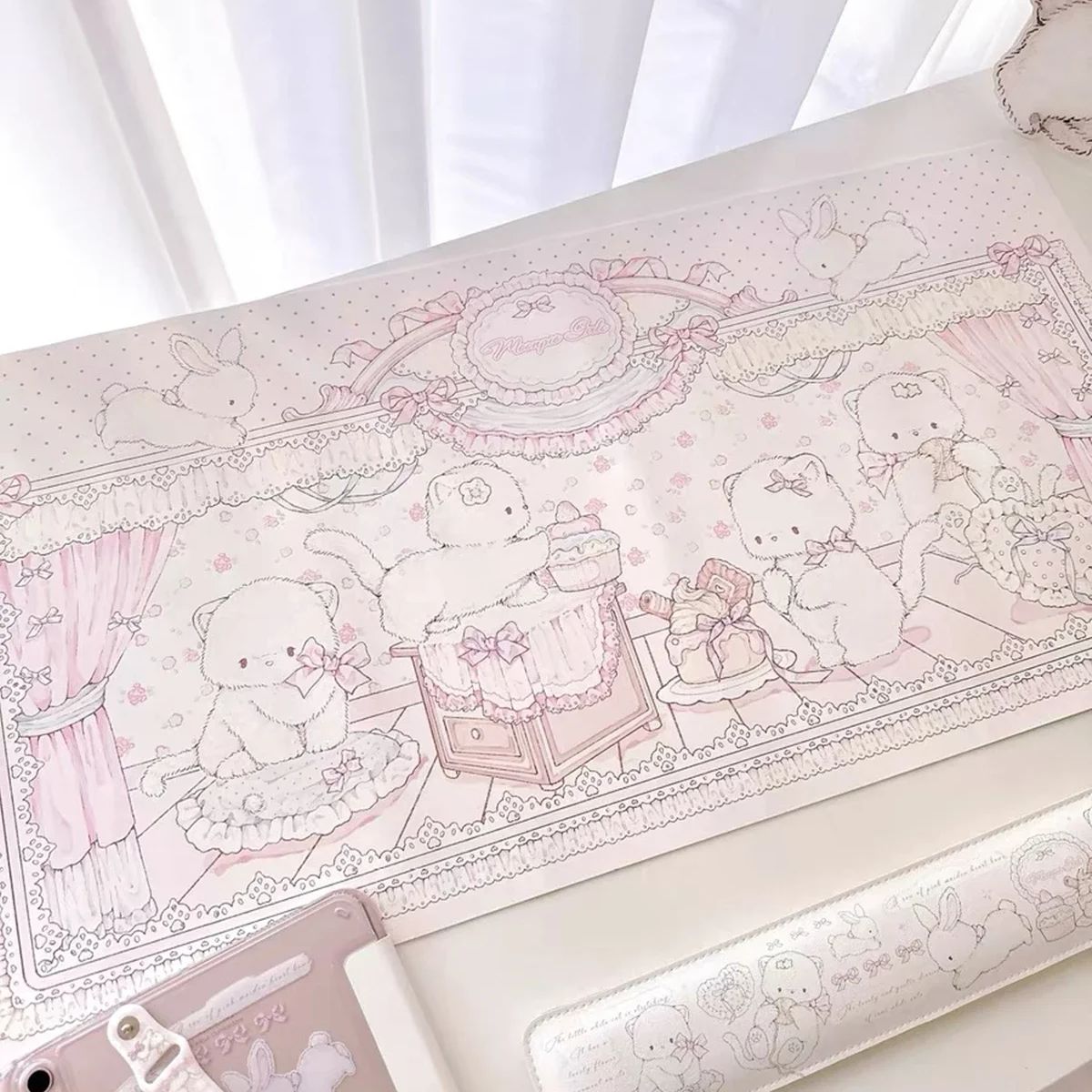 Pink Kawaii Cat Office Desk Mat Computer Keyborad Large Mouse Pad Cute Cartoon Design Mousepad House decoration