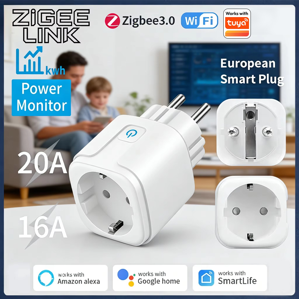 Tuya Smart Plug UK, WiFi Zigbee Socket Works with Alexa Home, 16A 20A Energy Monitoring Timer , No Hub Required for WiFi
