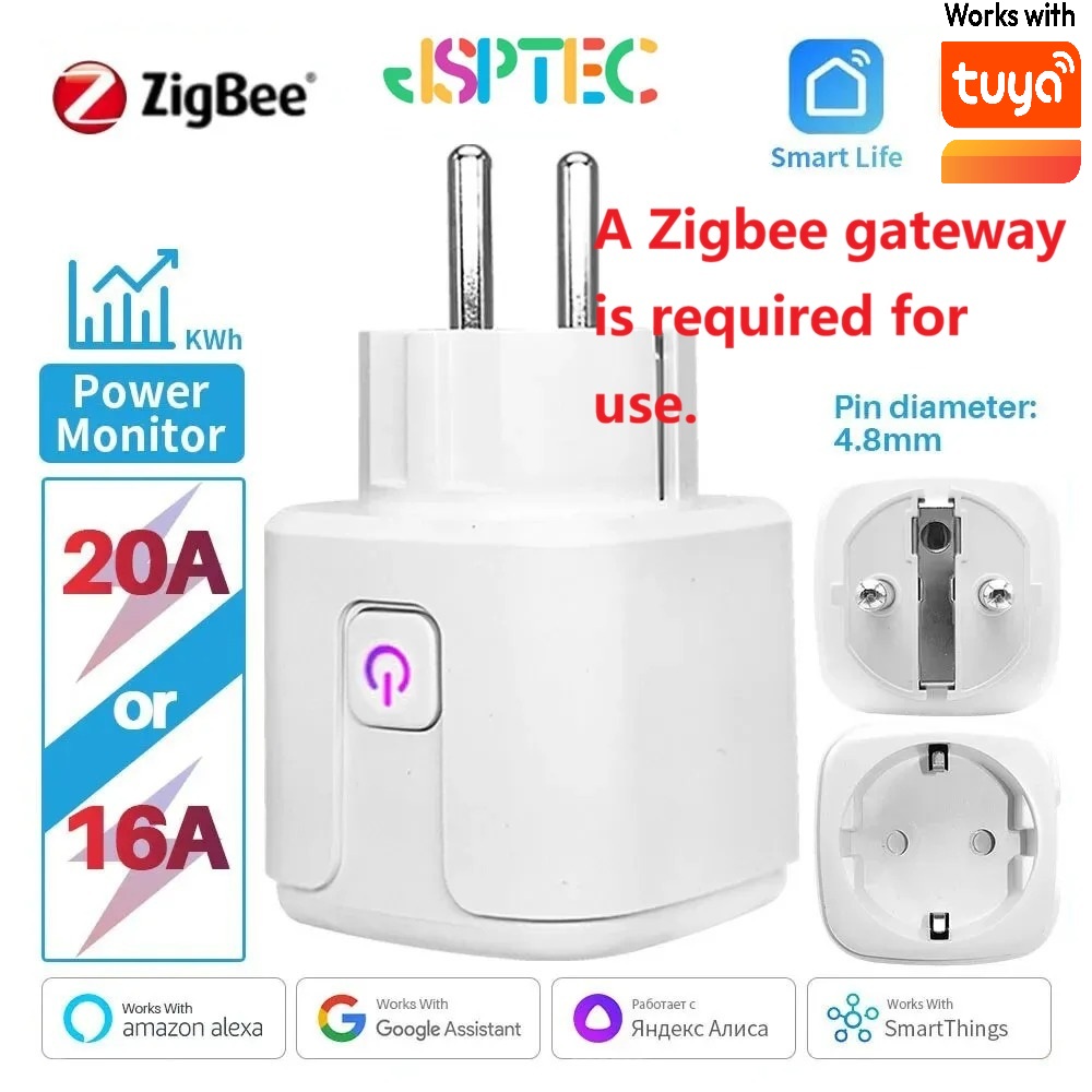 tuya Zigbee Smart Plug 20A EU Smart Socket With Power Monitoring Timing Function Voice Control Via Alexa Home Yandex