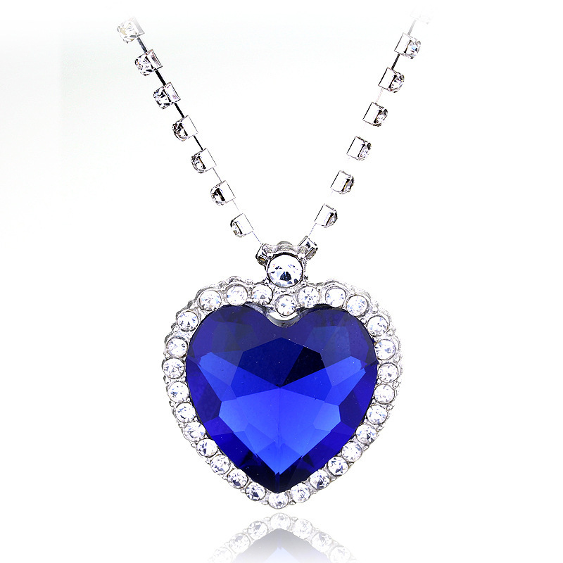 Titanic Ocean Heart Love Forever Necklace Heart Crown Crystal Charm Choker Pendant For Women Girls Valentine's Day Birthday Gift