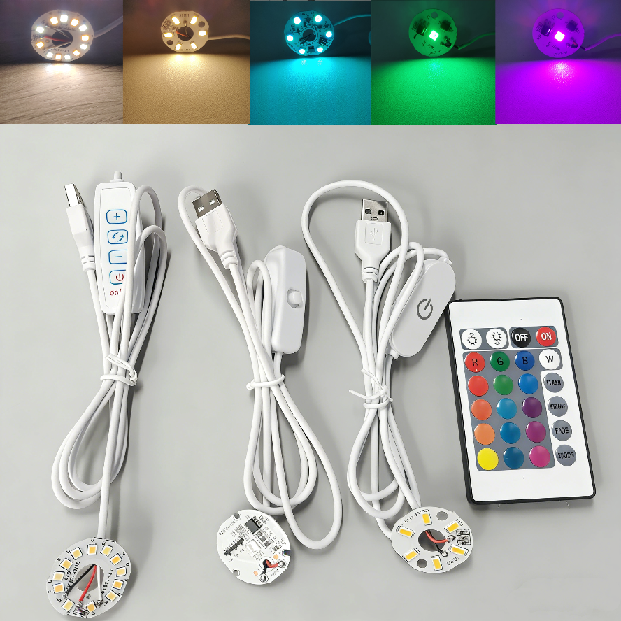 4/2/1Pcs Dimmable High Brightness 5V USB Colorful Gradient LED RGB Light Board Remote Control DIY Model Display Light PCB Board