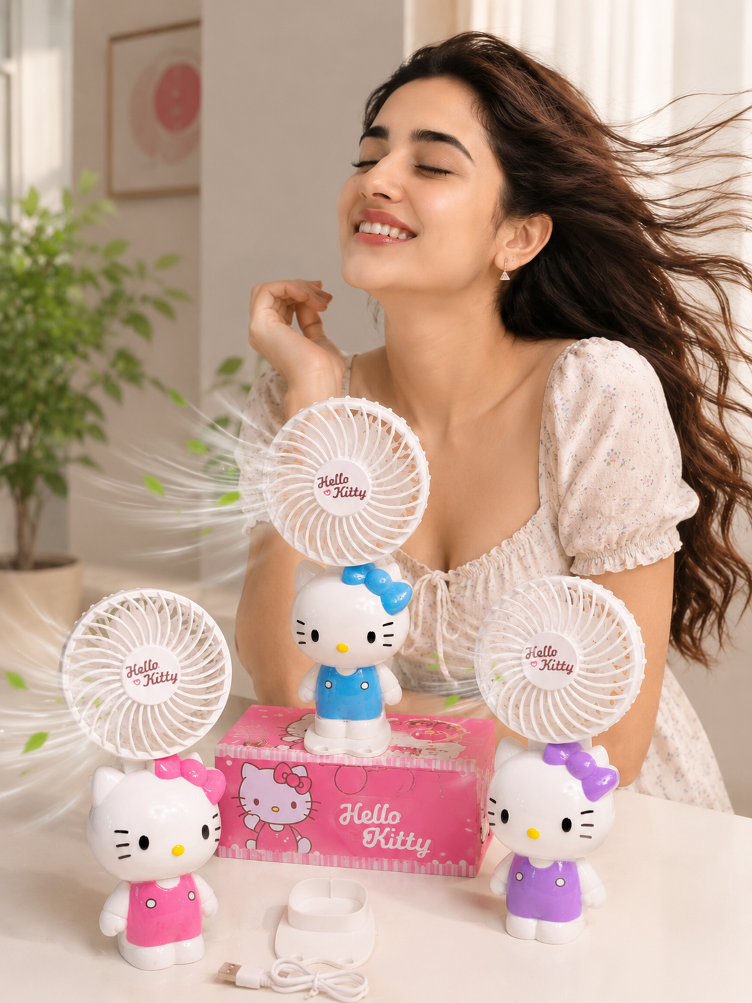 Rechargeable Portable Mini Fan - Hello Kitty