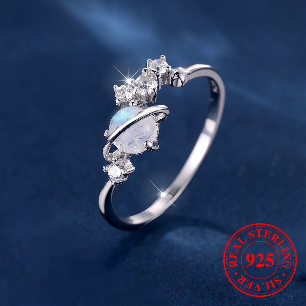 Cute Female Natural White Fire Opal Stone Round Ring Real 925 Sterling Silver Wedding Jewelry For Women