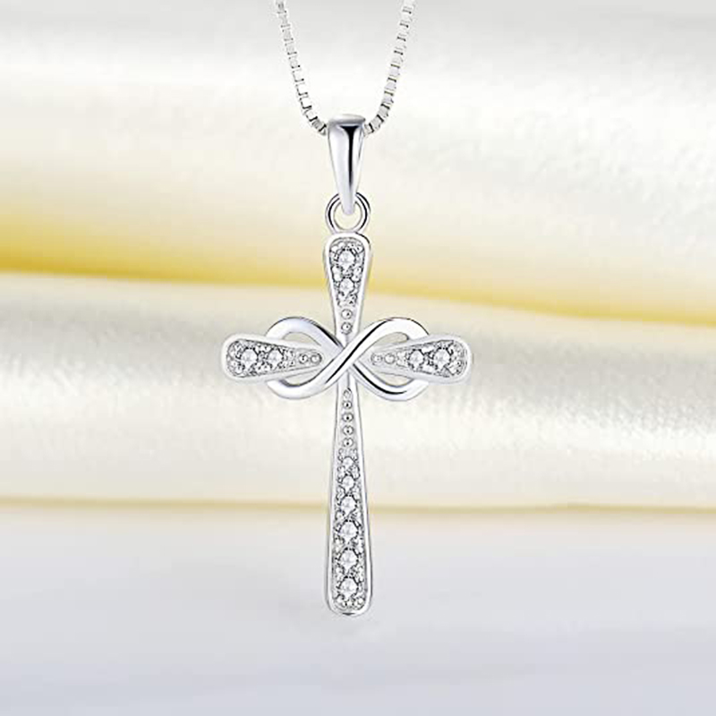 Huitan Infinity Cross Pendant Necklace for Women Silver Color Romantic Neck Accessories Bridal Wedding Trendy Love Jewelry Gift