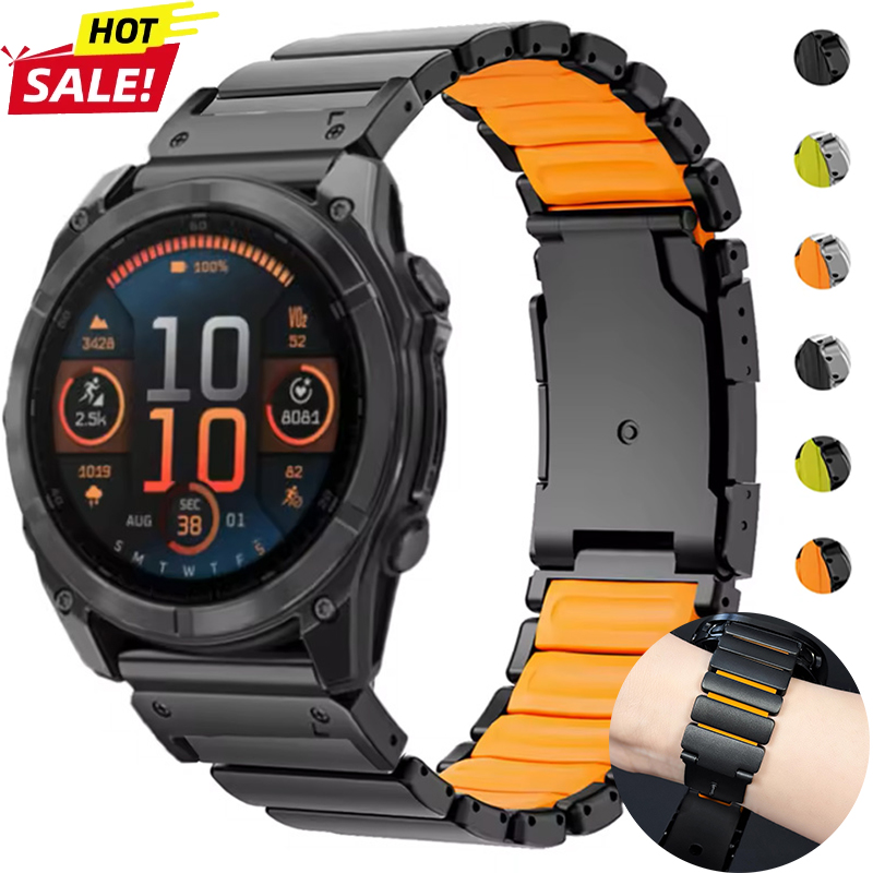 Titanium+Silicone Band For Watch Fenix 8 7X 6X Pro Tactix 7 EPIX Pro 51mm QuickFit Metal Strap Enduro3 2X Instinct 3 50mm
