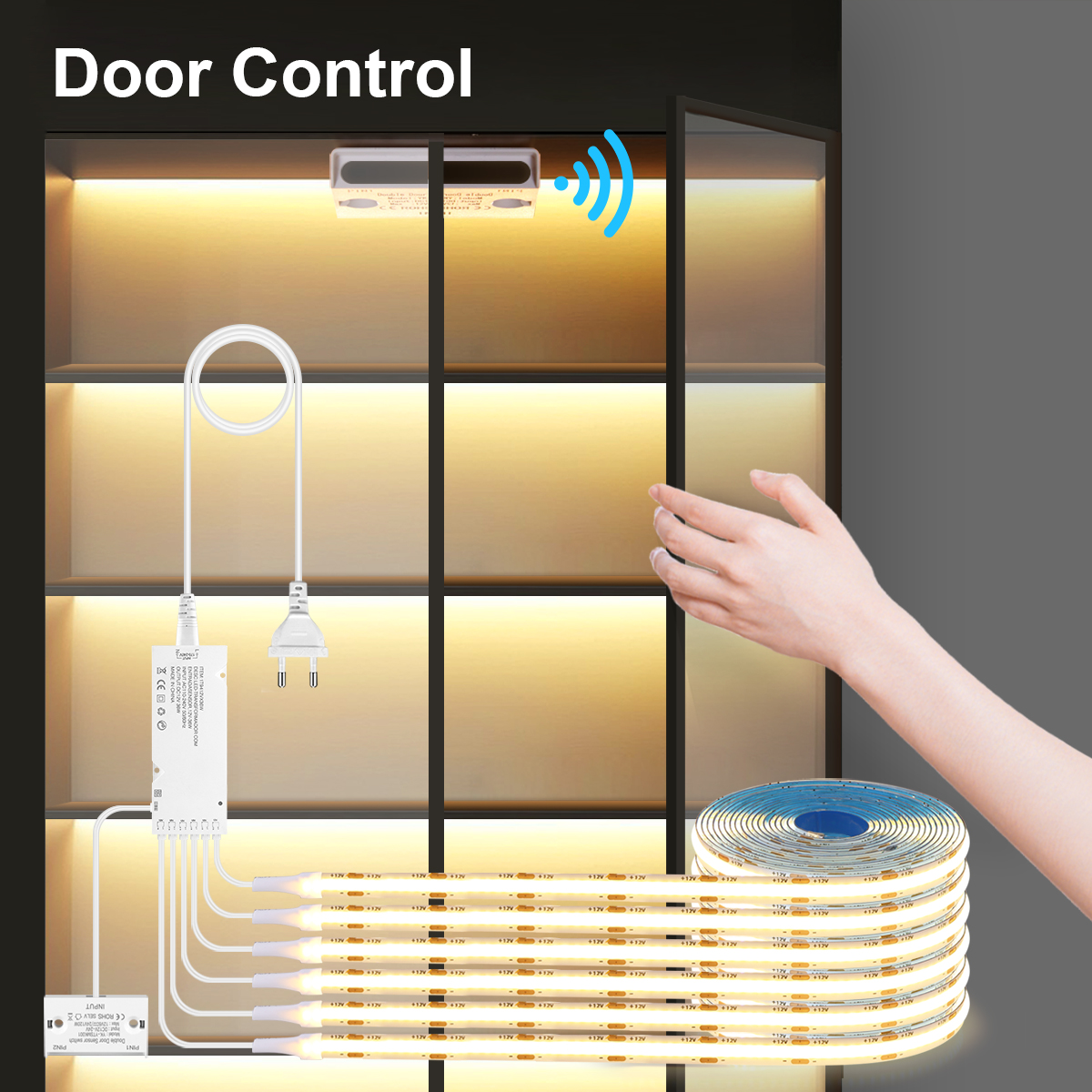 Door Control 1-6PCS COB LED Strip Cabinet Light 3000k 4000k 5000k IR Proximity Sensor LED Tape EU Plug Smart Under Cabinet Lamp