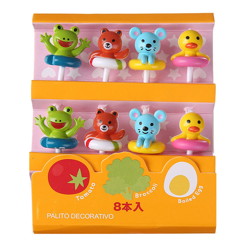 8Pcs/set Cartoon Hats Fruit Fork Children's Food Cake Dessert Picks Toothpick DIY Kids Bento Lunch Box Decoration Accessories