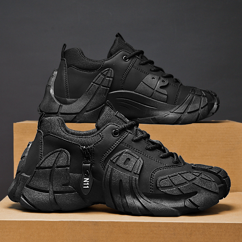 Men Thick-soled Trendy Shoes Shock-absorbing Anti-slip Men's Shoes 2025 Spring New Large-size Outdoor Casual Sneakers