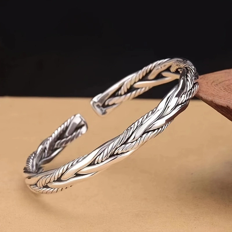 Simple Stainless Steel Twisted Woven Bracelet For Men Silver Color Cross Cuff Opening Wrist Cuff Bangle Unisex Exquisite Jewelry pen gpt