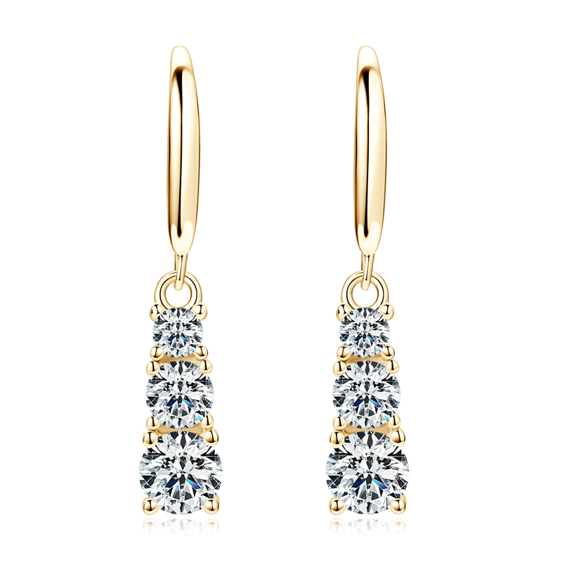 IOGOU Original 925 Sterling Silver 1.80CTTW D Color Moissanite Drop Hook Earrings for Women 3-Stone Dangel Earring Wedding Hoops