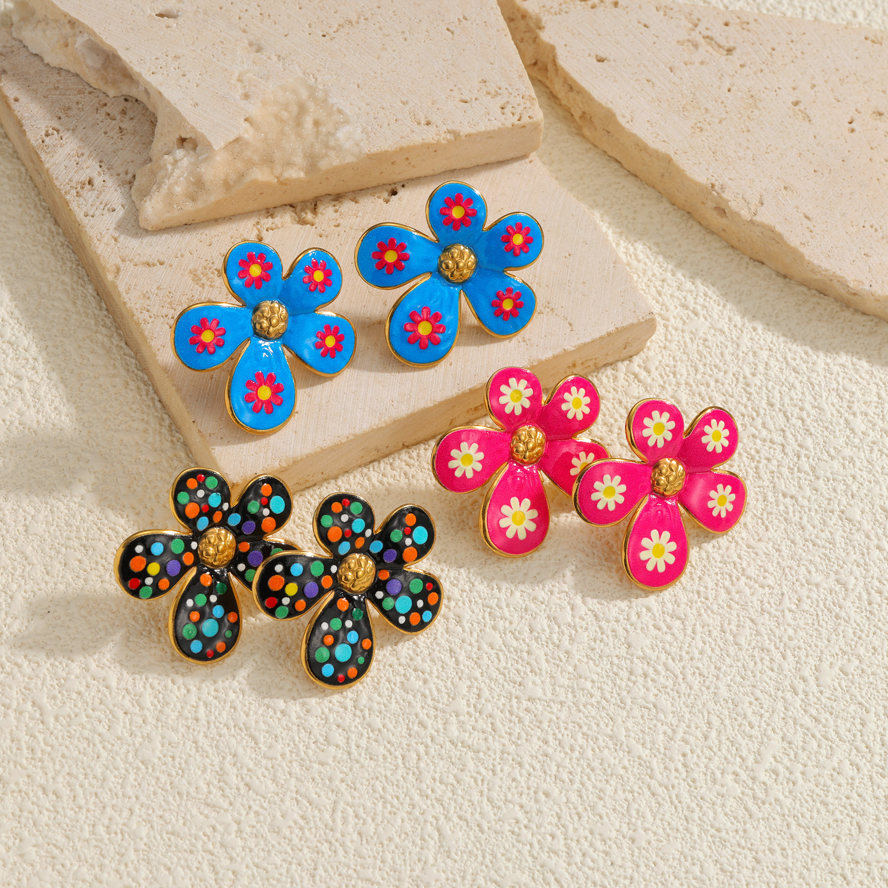 Kissmoon Colorful Cute Flower Floral Daisy Pattern Stainless Steel Earing for Women Fashion Party Daily Styling Jewelry s