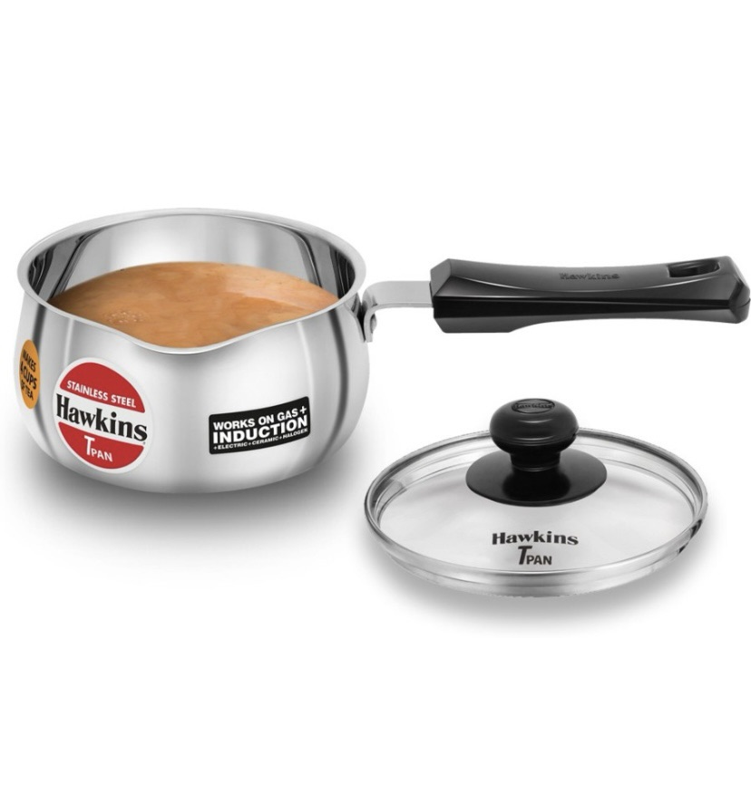 Hawkins Stainless Steel Tpan (SST10G)with glass lid Tope 1 L capacity 15.1 cm diameter (Stainless Steel, Induction Bottom)